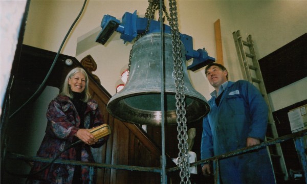 Bell being hoisted